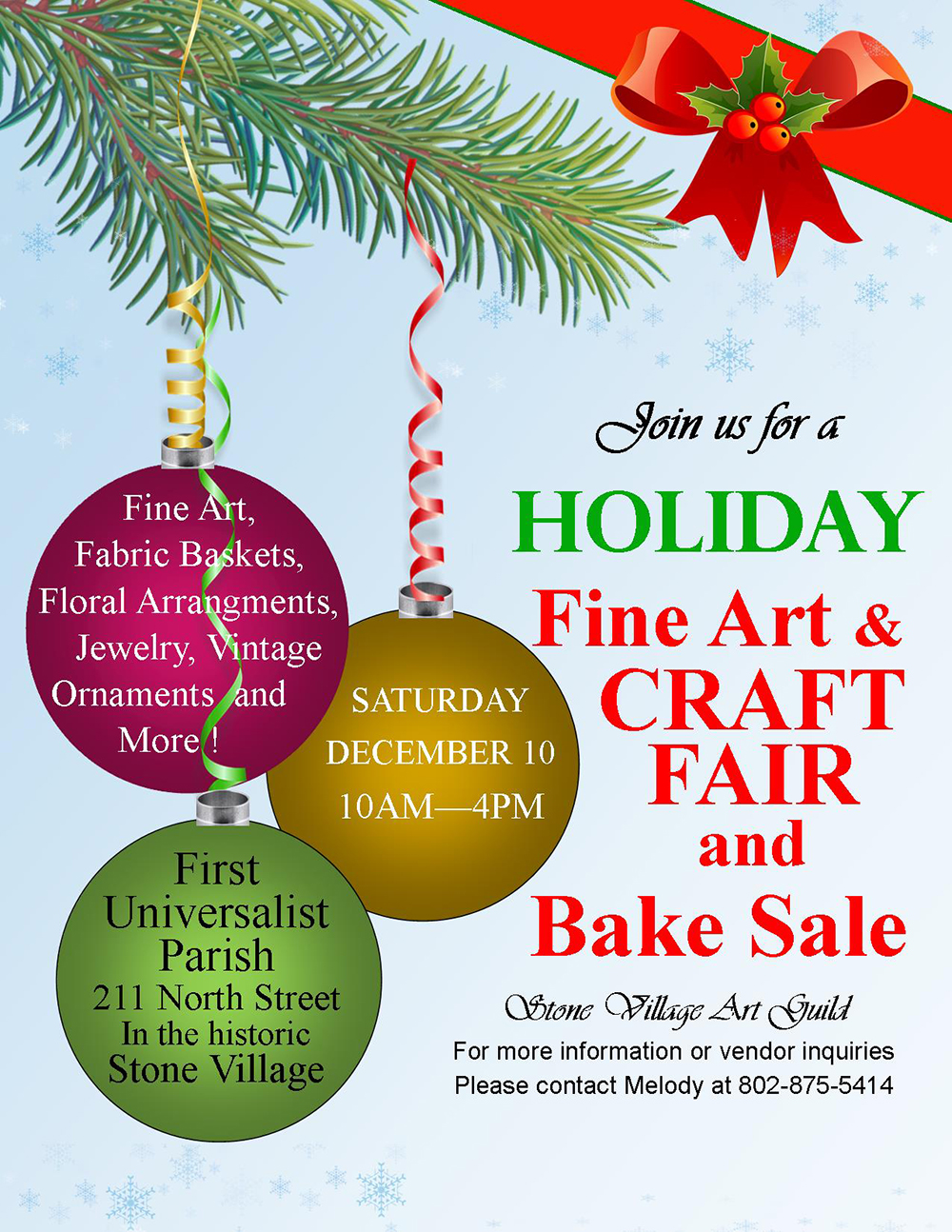 Holiday Fine Art, Craft Fair and Bake Sale Flyer